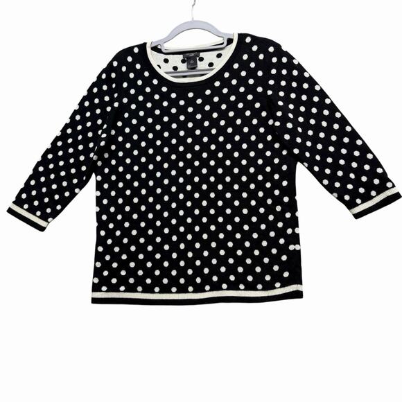 Ann Taylor Loft Black White Polka Dot Sweater Size L 3/4 Sleeve Cotton Blend - Picture 1 of 7
